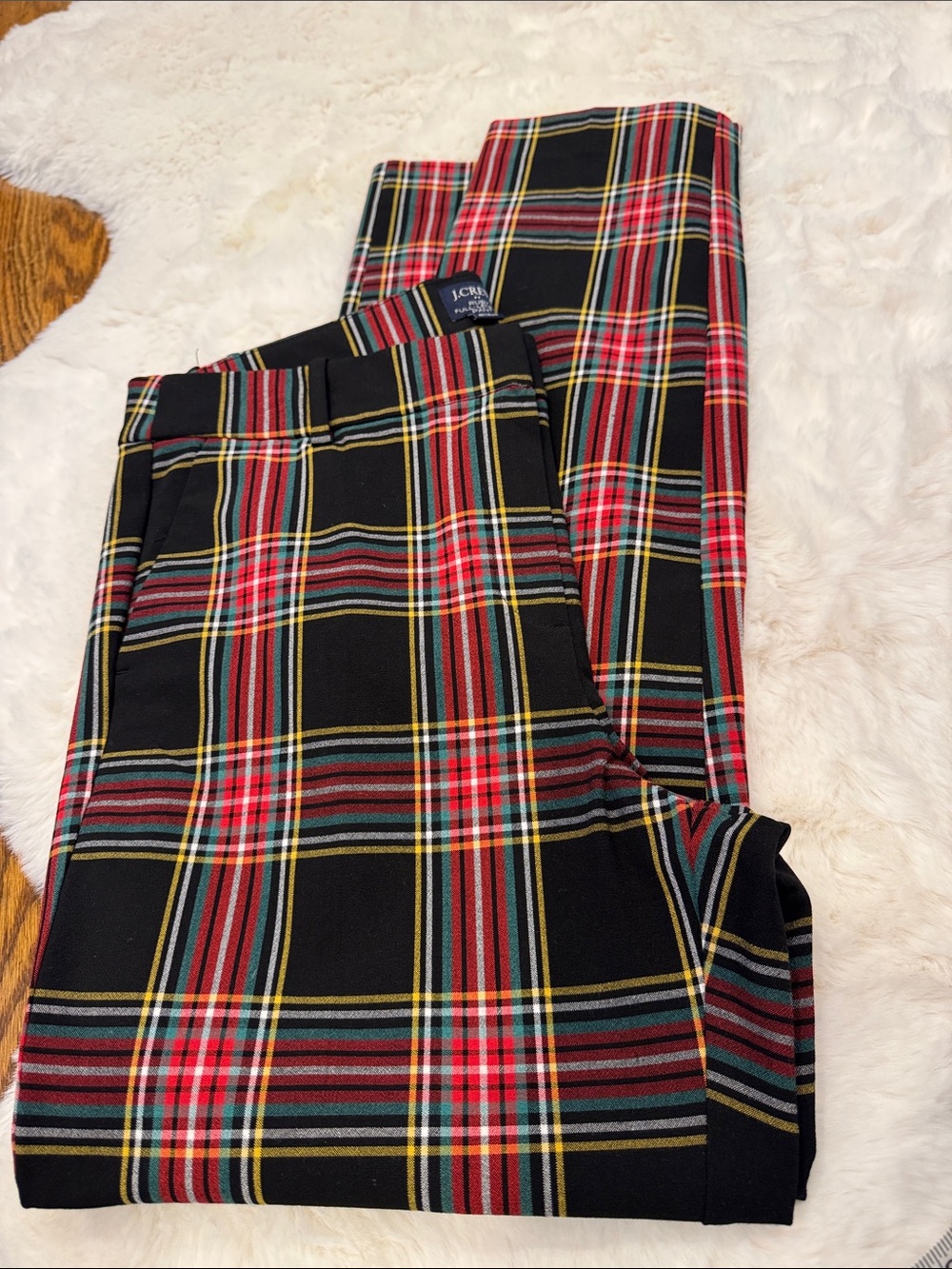J. Crew Black Plaid Cropped Pants with Red and Yellow Stripes